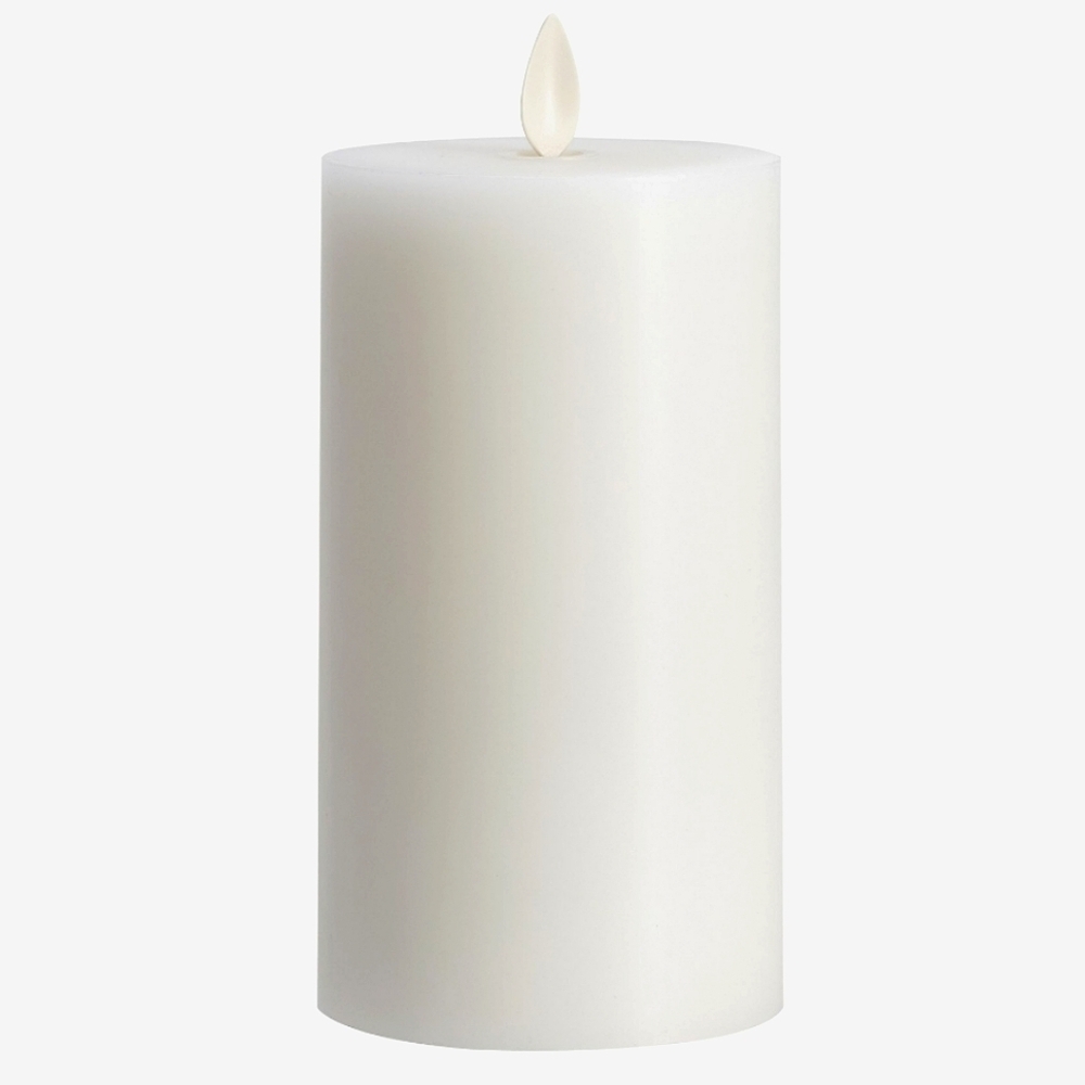 Premium Flickering Flameless Wax Pillar Candle, Retail Price, White & Ivory 
